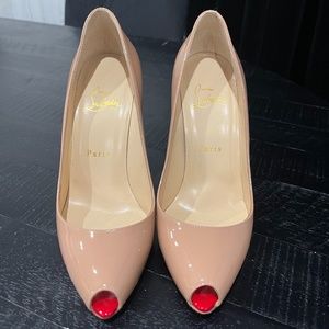 Christian Louboutin Nude Patent Leather Open 120 Platform Peep Toe Heel Size 37